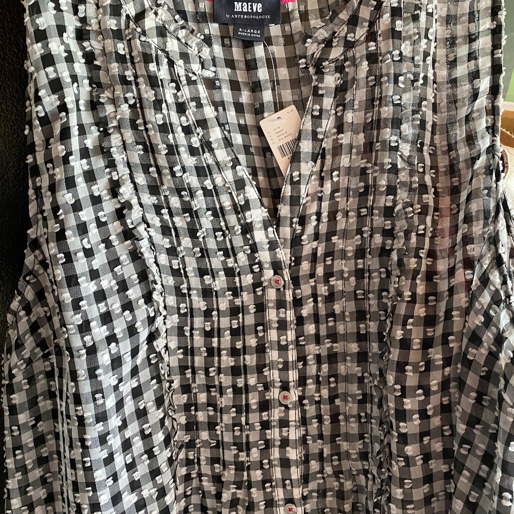 Anthropologie Maeve Gingham Black & White Checked Button up Top NWT - Picture 5 of 11